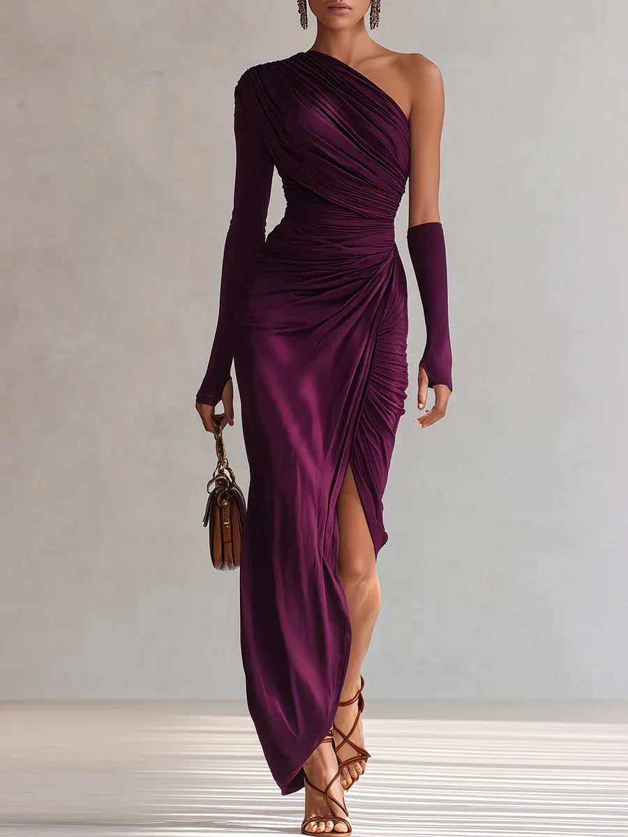 one shoulder dress with ruching Rhonda Style:Style #72724 Medieval Dress on Display plus size and custom fall transition dress