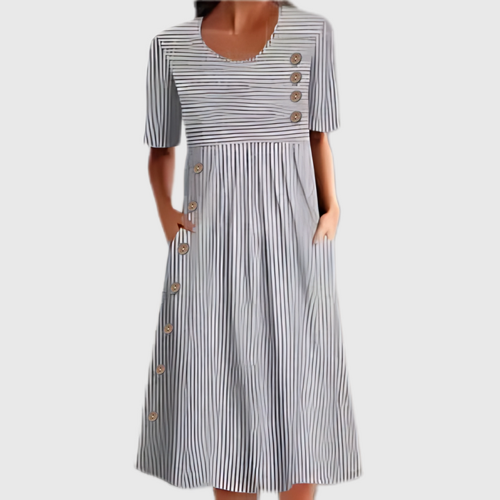 Amelia Claire | Striped Midi Dress With Buttons