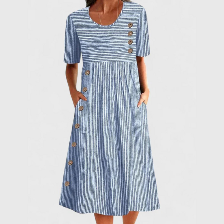 Amelia Claire | Striped Midi Dress With Buttons