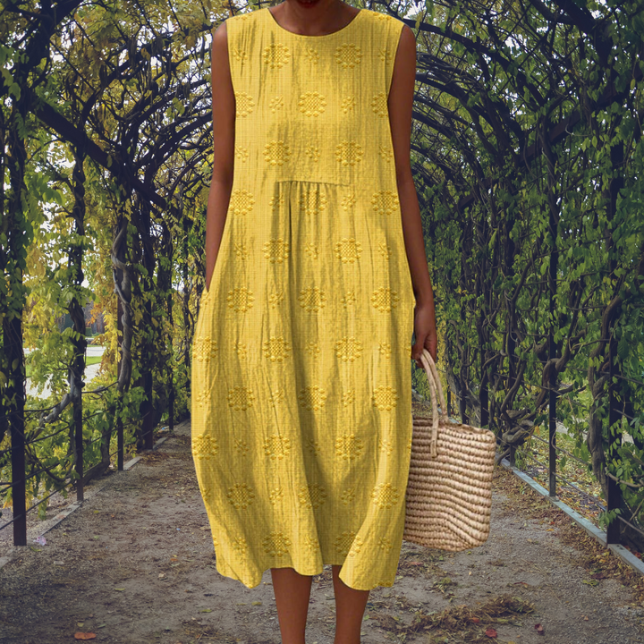 Donna | Midi Sundress with Tonal Textured Pattern and Sleeveless Cut