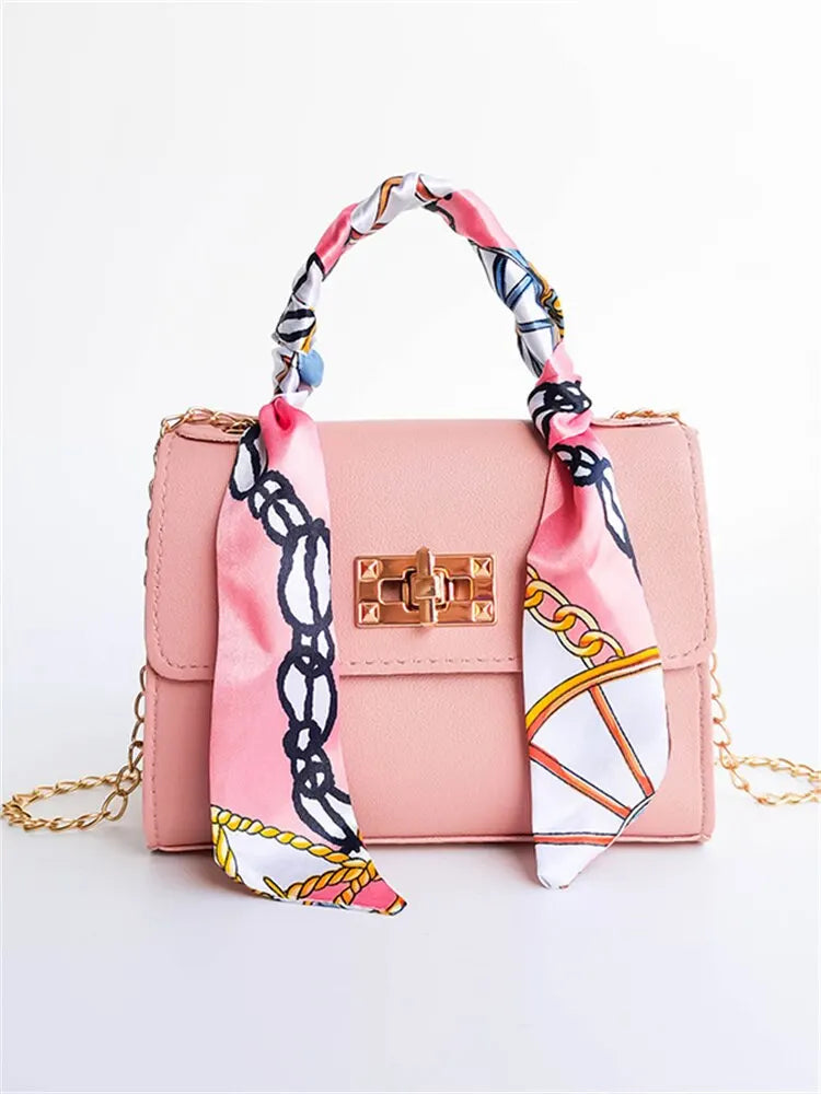 Margaret | Handbag with Scarf Accent and Chain Strap