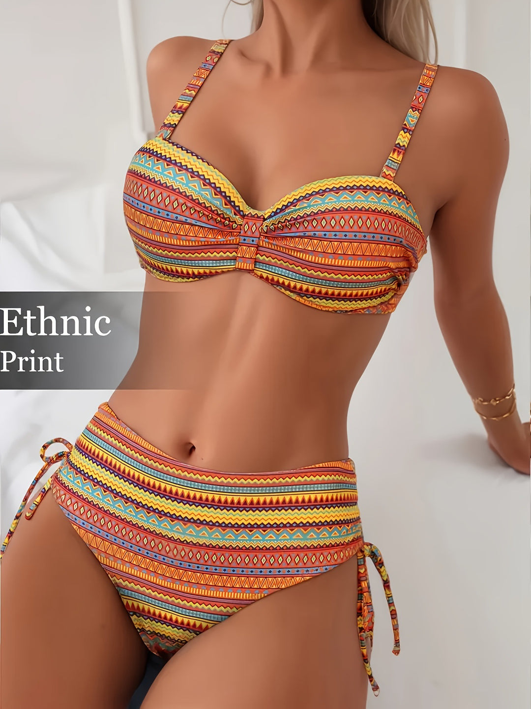 Giselle | Geometric Print Bikini with Push-Up Top and Tie-Side Bottoms