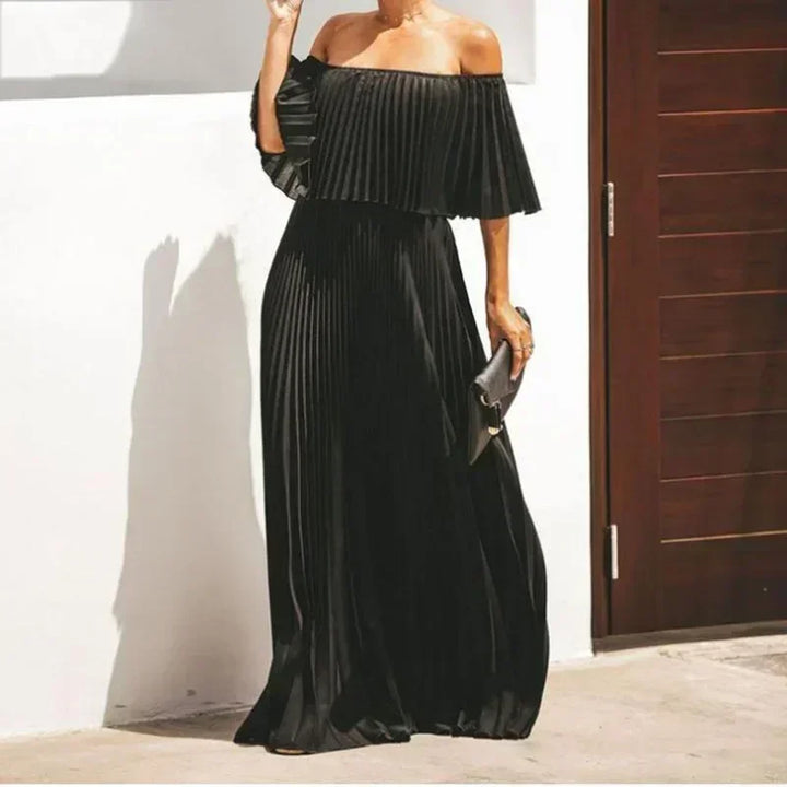 Vera | Wedding guest Maxi Dress with Off-the-shoulder Neckline and Pleated Skirt