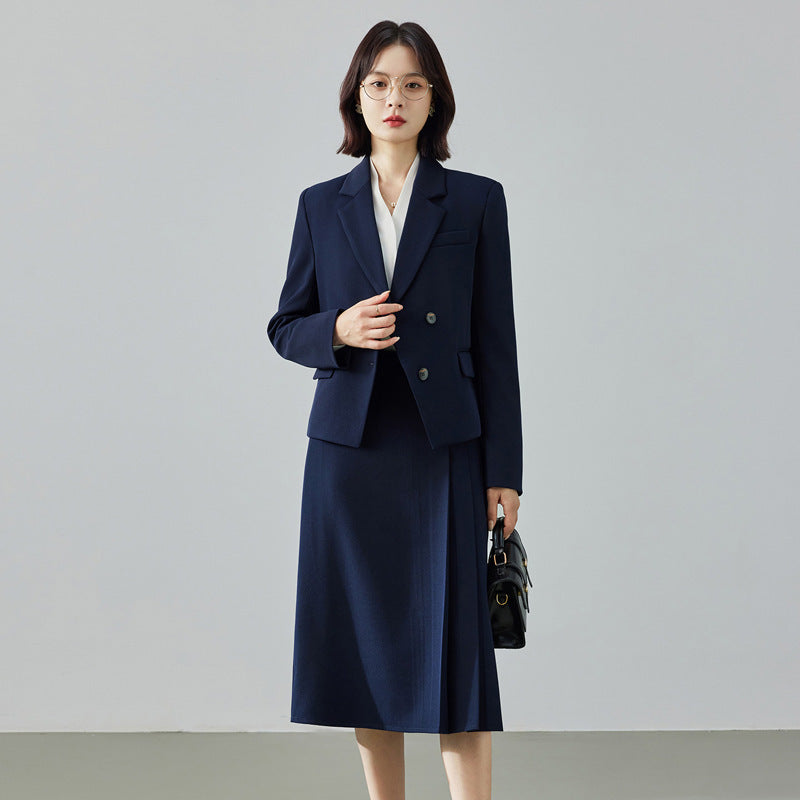 Women's Suit Set | Tailored Blazer A-Line Midi Skirt
