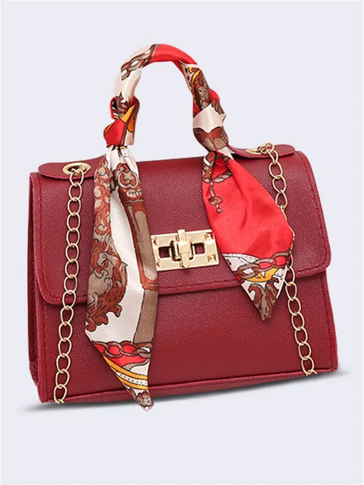 Margaret | Handbag with Scarf Accent and Chain Strap