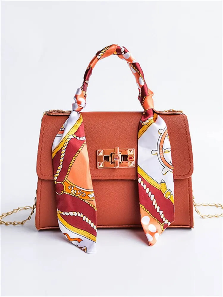 Margaret | Handbag with Scarf Accent and Chain Strap
