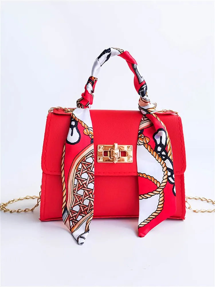 Margaret | Handbag with Scarf Accent and Chain Strap