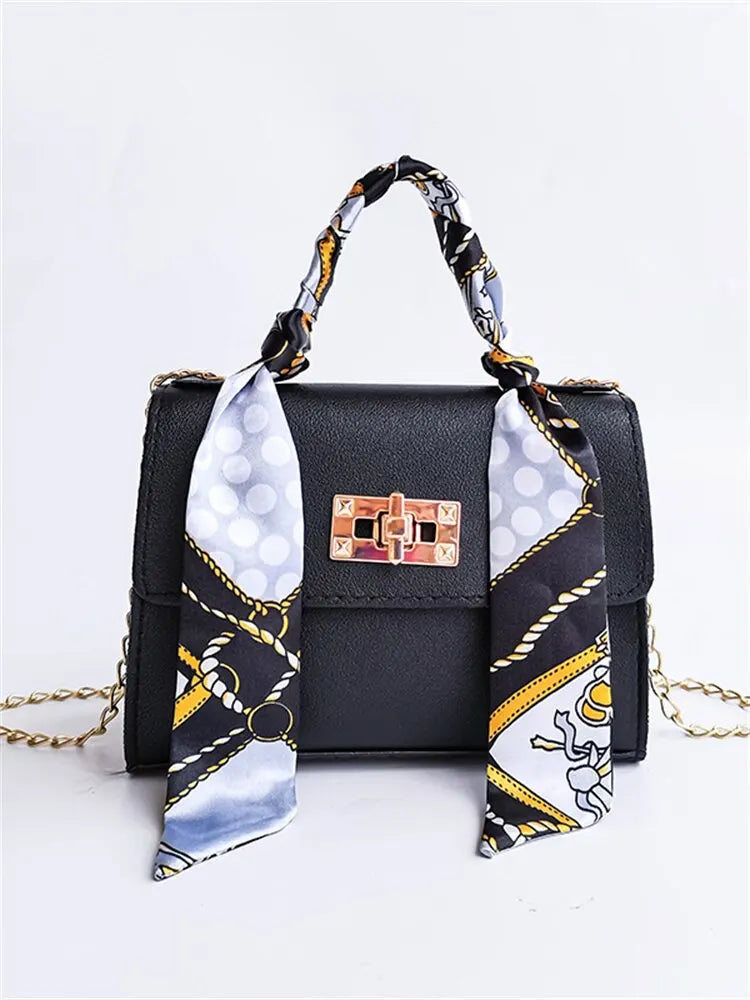 Margaret | Handbag with Scarf Accent and Chain Strap