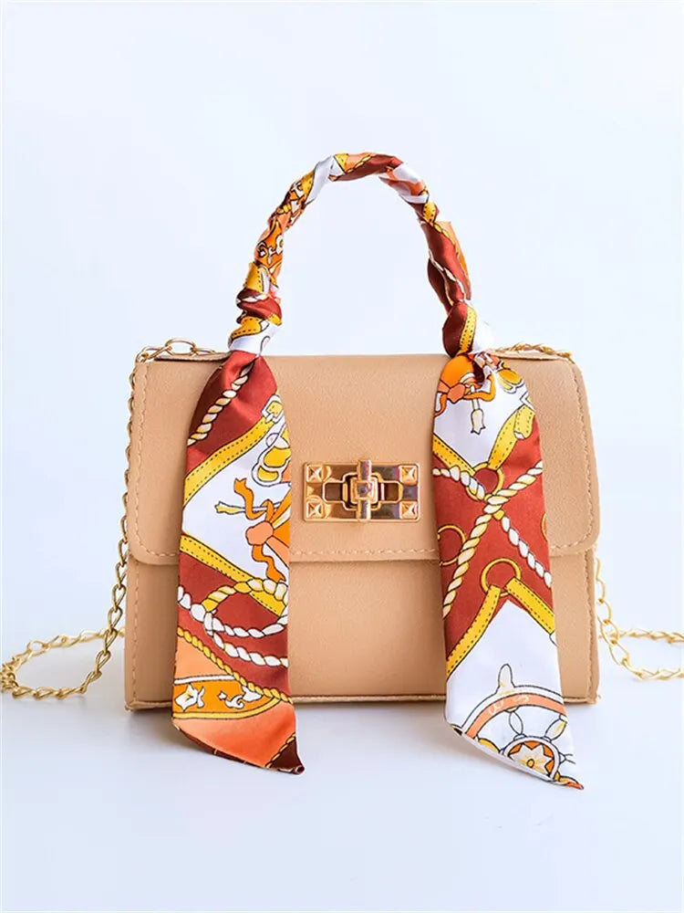 Margaret | Handbag with Scarf Accent and Chain Strap