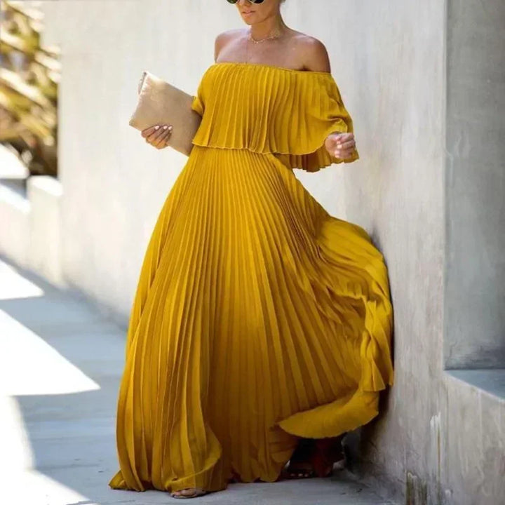 Vera | Wedding guest Maxi Dress with Off-the-shoulder Neckline and Pleated Skirt
