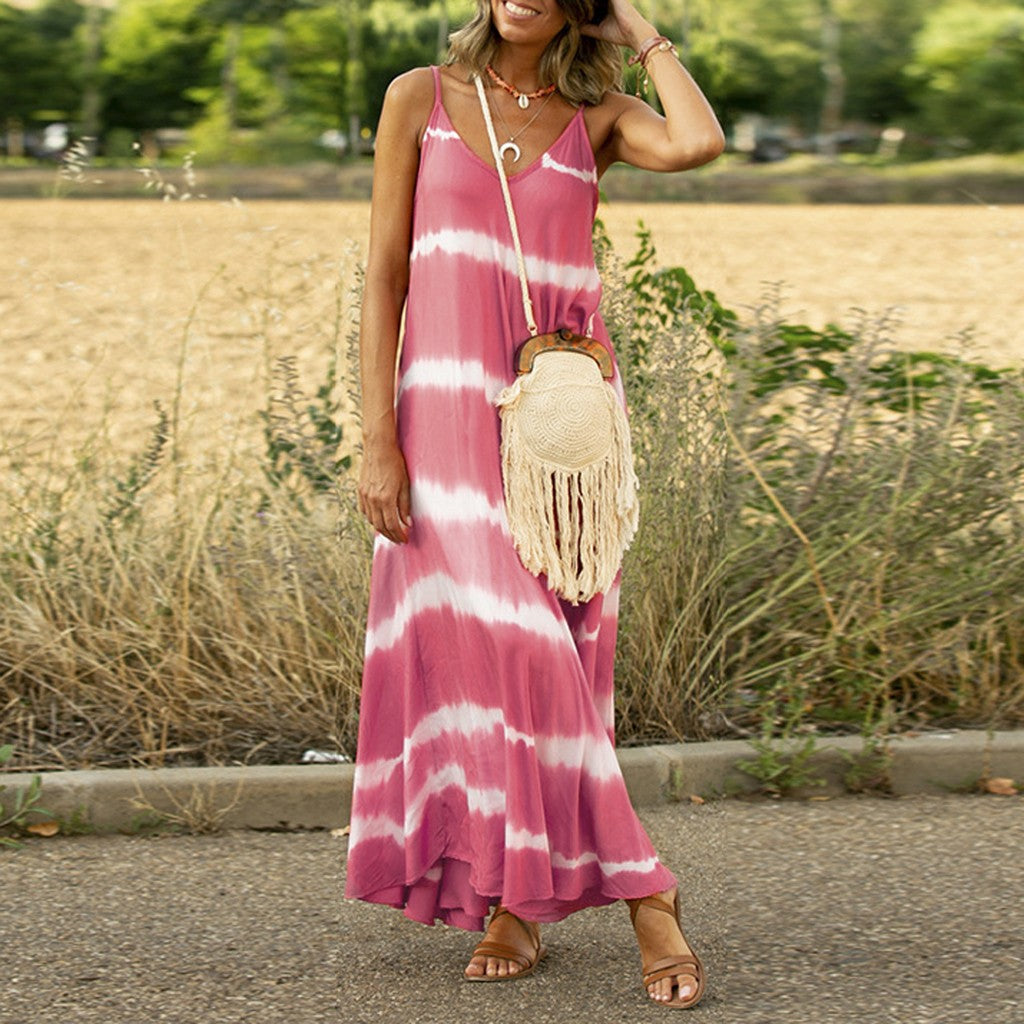 Vivian | Tie-Dye Maxi Sundress with V Neck and Spaghetti Straps