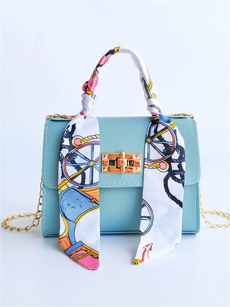 Margaret | Handbag with Scarf Accent and Chain Strap