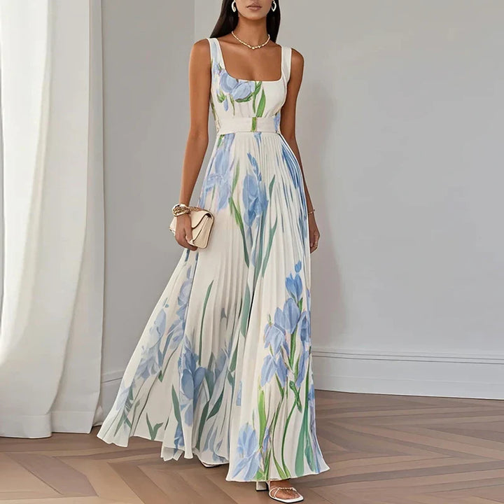 Adelaide | Floral Maxi Dress with Square Neck and Pleated Skirt