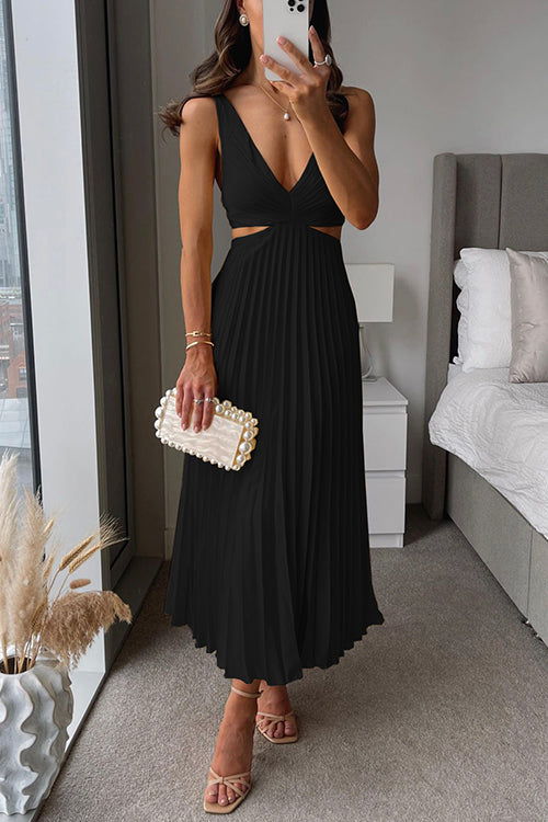 Annette | Wedding Guest Midi Dress with Deep V Neck and Cutout Waist