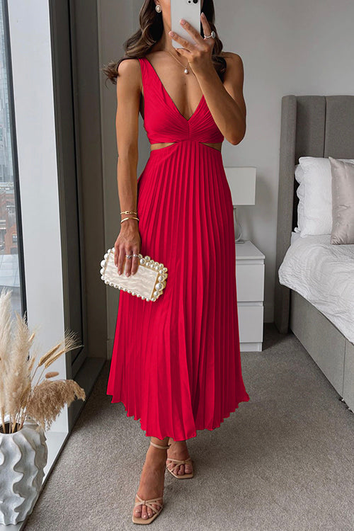 Annette | Wedding Guest Midi Dress with Deep V Neck and Cutout Waist