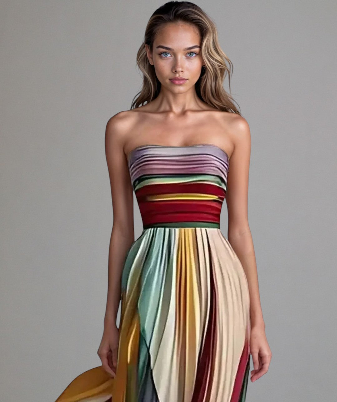 Beatrice | Wedding Guest Maxi Dress with Strapless Neckline and Pleated Skirt