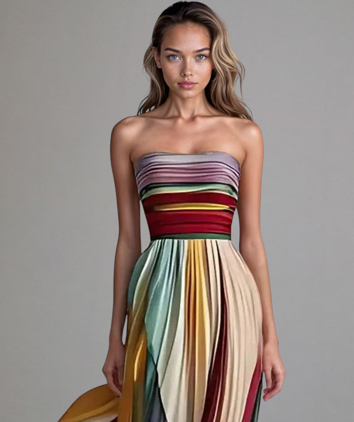 Beatrice | Wedding Guest Maxi Dress with Strapless Neckline and Pleated Skirt