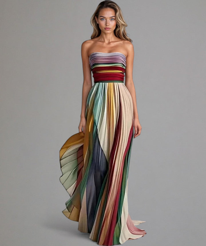 Beatrice | Wedding Guest Maxi Dress with Strapless Neckline and Pleated Skirt