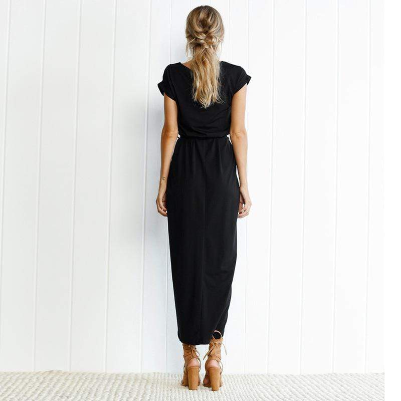 Bernadette | Boho Maxi Dress with Drawstring Waist and Front Slit