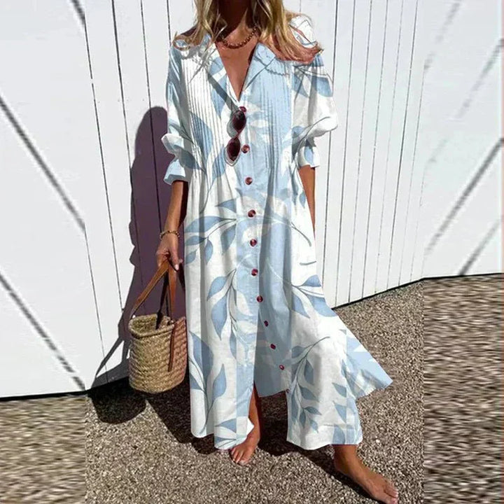 Betty | Boho Floral Maxi Sundress with Deep V Neck and Button Front