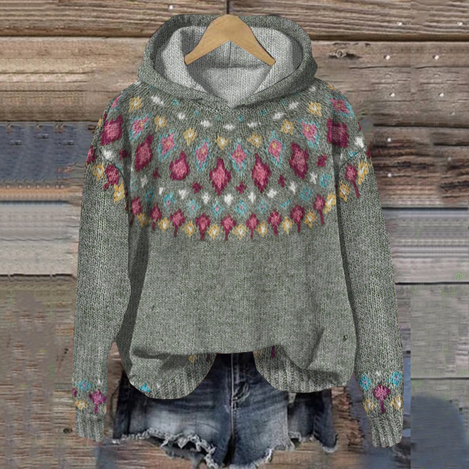 Carolyn | Nordic Fair Isle Knit Hoodie Sweater with Long Sleeves