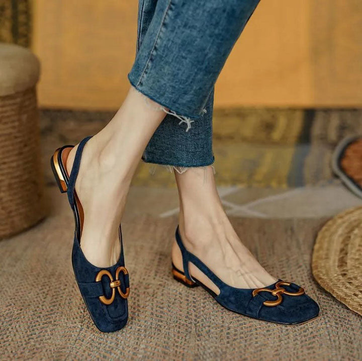 Cecilia | Orthopedic Pointed Toe Slingback Sandals with Gold Buckle Detail