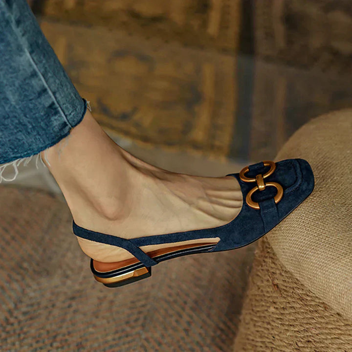 Cecilia | Orthopedic Pointed Toe Slingback Sandals with Gold Buckle Detail