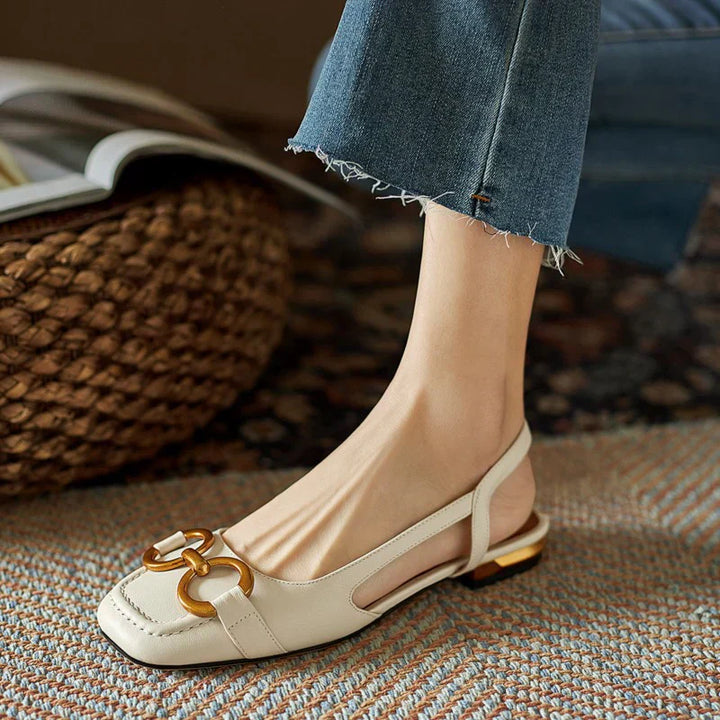 Cecilia | Orthopedic Pointed Toe Slingback Sandals with Gold Buckle Detail