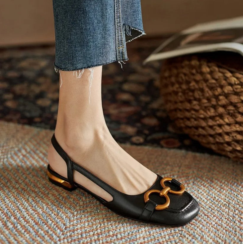 Cecilia | Orthopedic Pointed Toe Slingback Sandals with Gold Buckle Detail