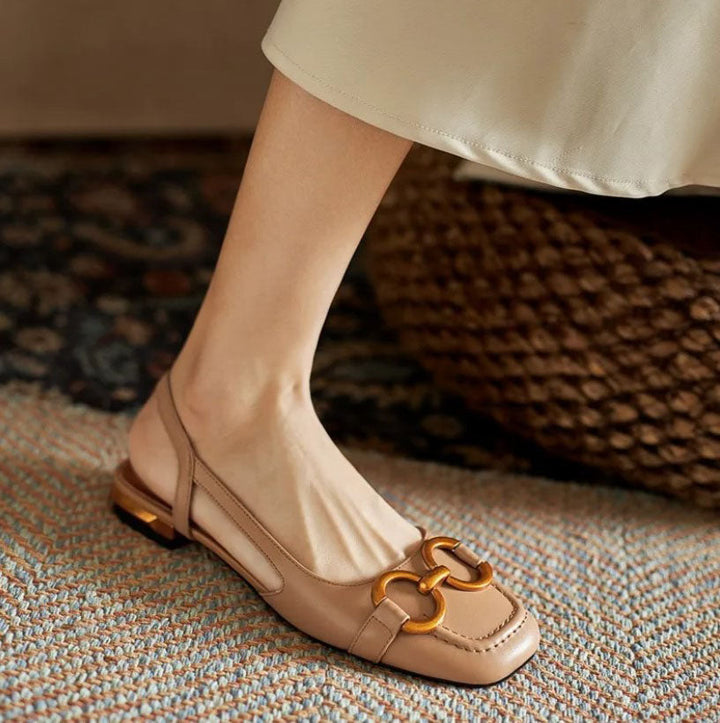 Cecilia | Orthopedic Pointed Toe Slingback Sandals with Gold Buckle Detail