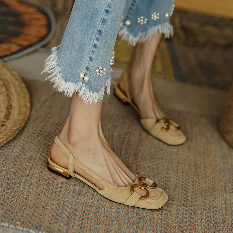 Cecilia | Orthopedic Pointed Toe Slingback Sandals with Gold Buckle Detail