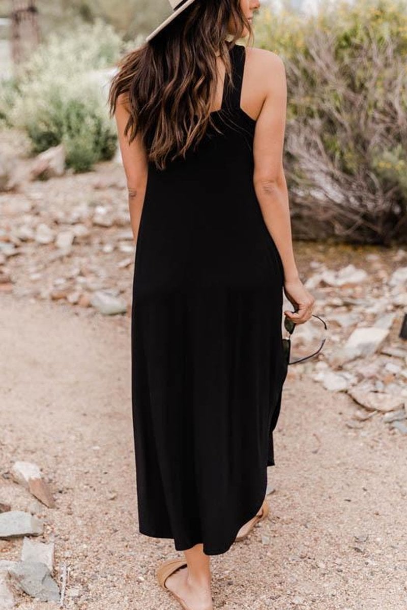 Celeste | Solid Halter Maxi Sundress with Twisted Neck and Side Pockets