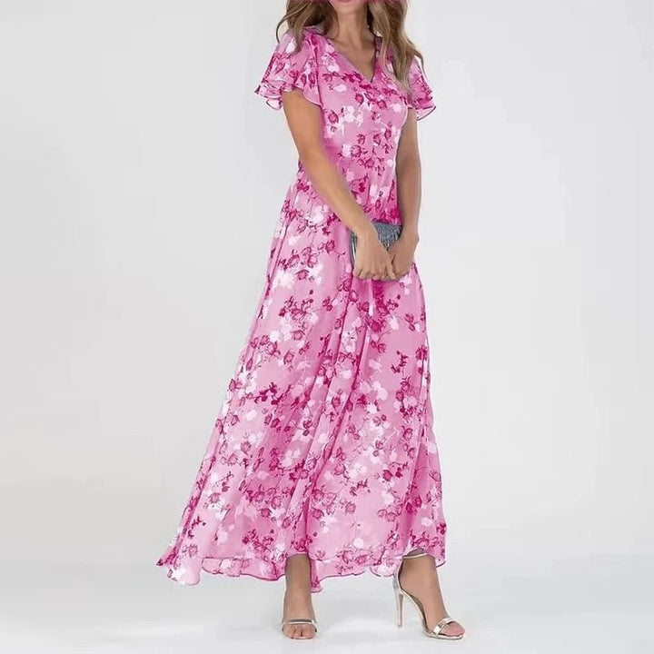 Christine | Floral Maxi Sundress with V Neck and Flutter Sleeves