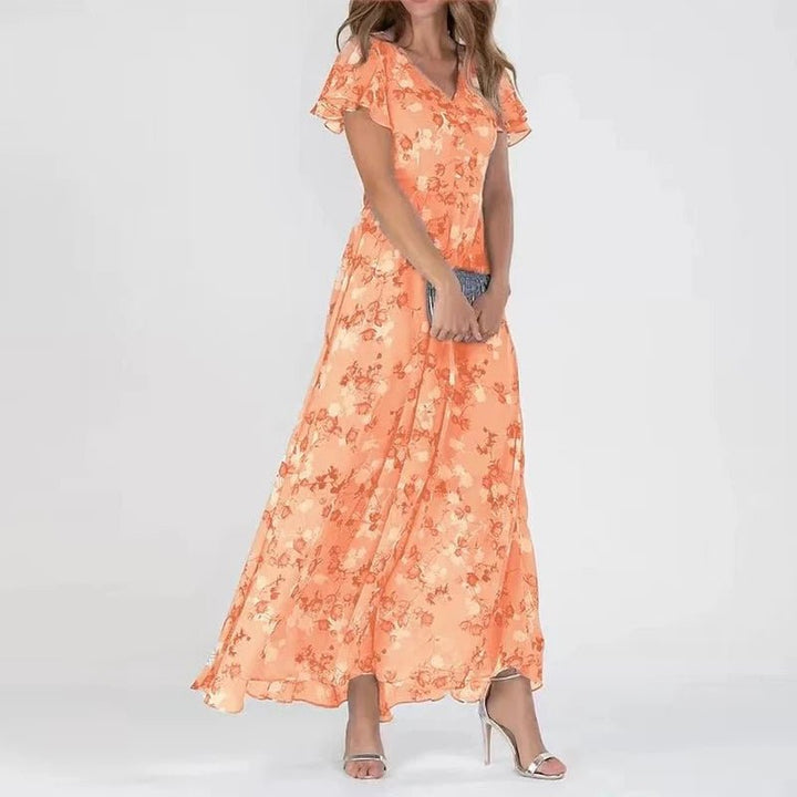 Christine | Floral Maxi Sundress with V Neck and Flutter Sleeves