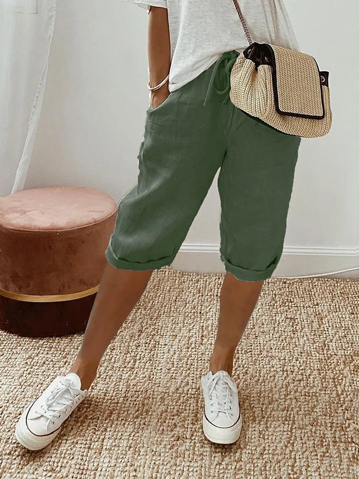 Claire | Solid Bermuda Shorts with Drawstring Waist and Rolled Hem