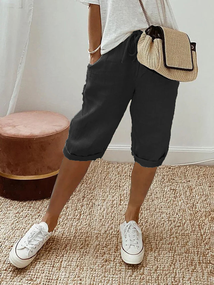 Claire | Solid Bermuda Shorts with Drawstring Waist and Rolled Hem