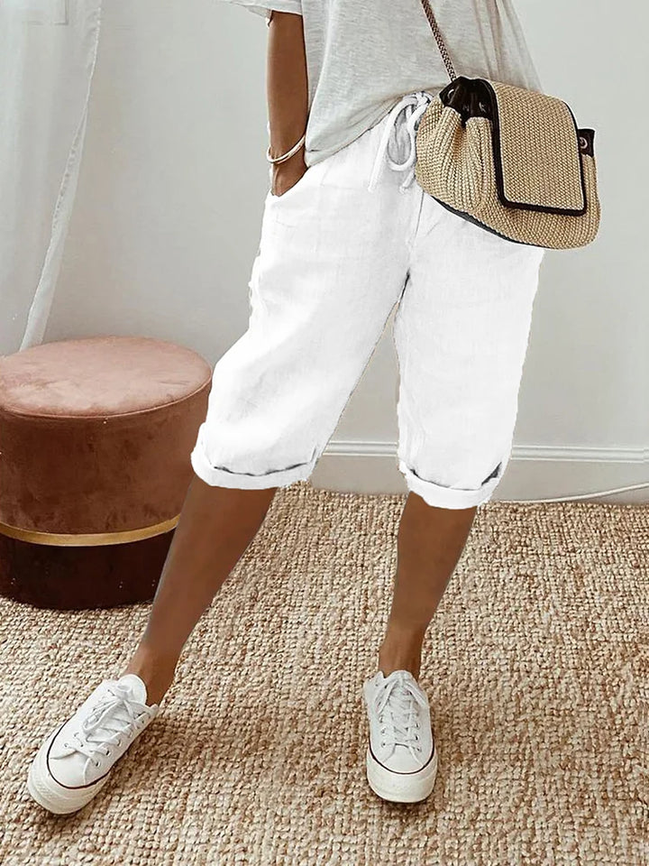Claire | Solid Bermuda Shorts with Drawstring Waist and Rolled Hem