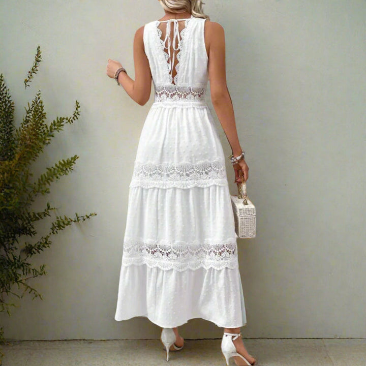 Colette | Boho Lace Maxi Dress with V Neck and Tiered Skirt