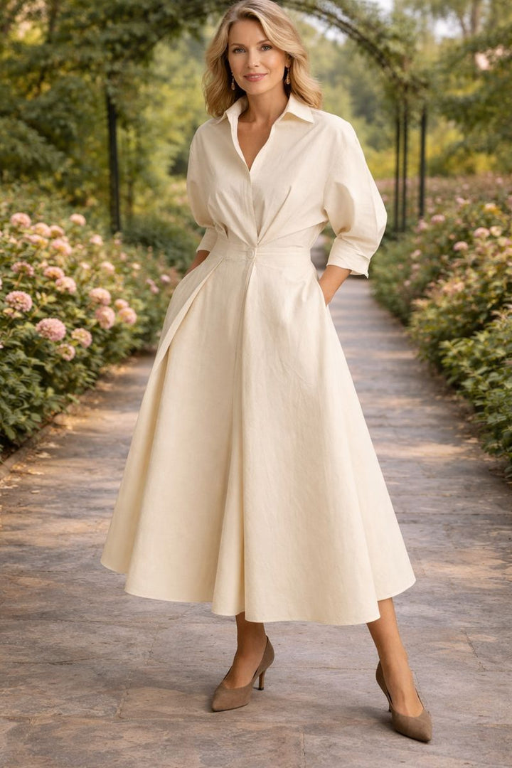 Constance | Shirt Maxi Dress with Wrap Front and Three Quarter Sleeves