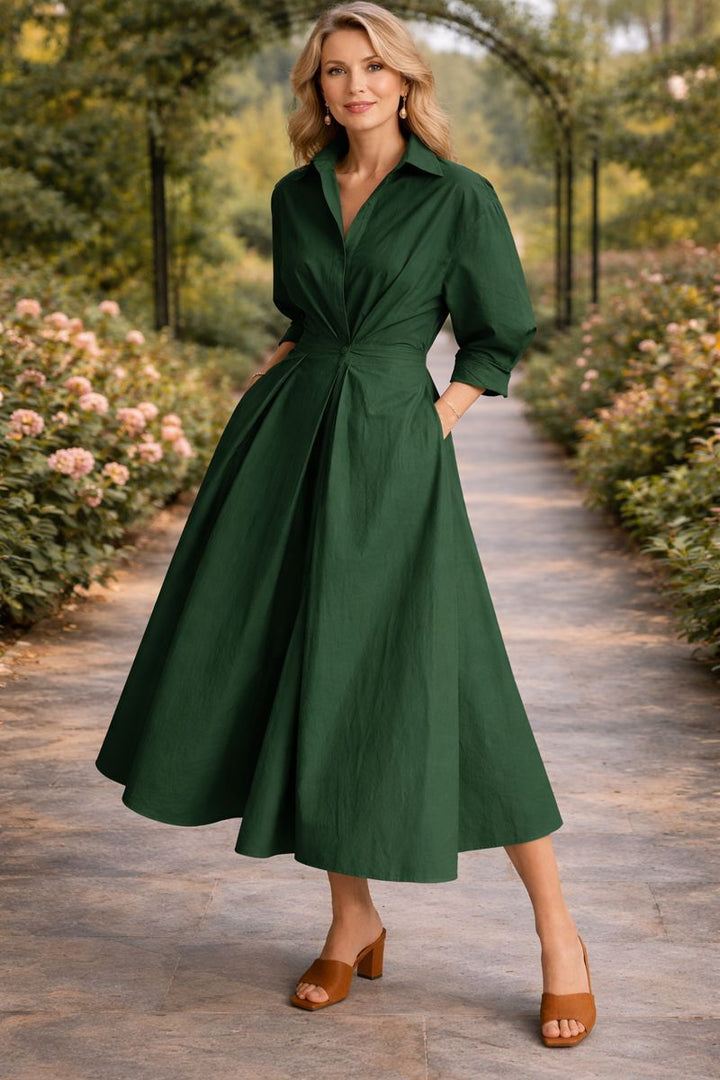 Constance | Shirt Maxi Dress with Wrap Front and Three Quarter Sleeves