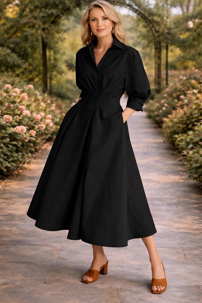 Constance | Shirt Maxi Dress with Wrap Front and Three Quarter Sleeves