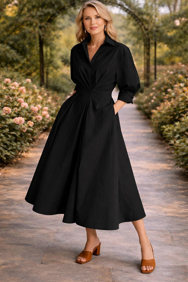 Constance | Shirt Maxi Dress with Wrap Front and Three Quarter Sleeves