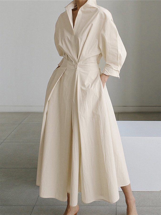 Constance | Shirt Maxi Dress with Wrap Front and Three Quarter Sleeves
