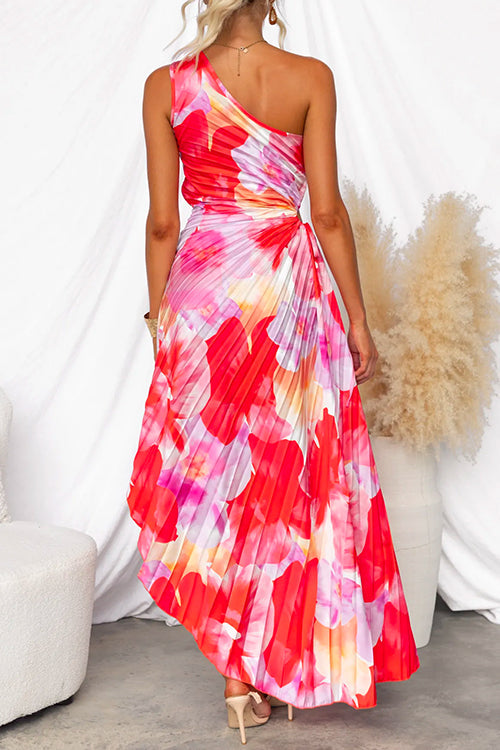 Corinna | Floral Maxi Dress with One Shoulder Neckline and Ruched Bodice