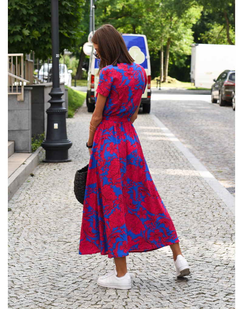 Dolores | Floral Midi Wrap Dress with V Neck and Flutter Sleeves