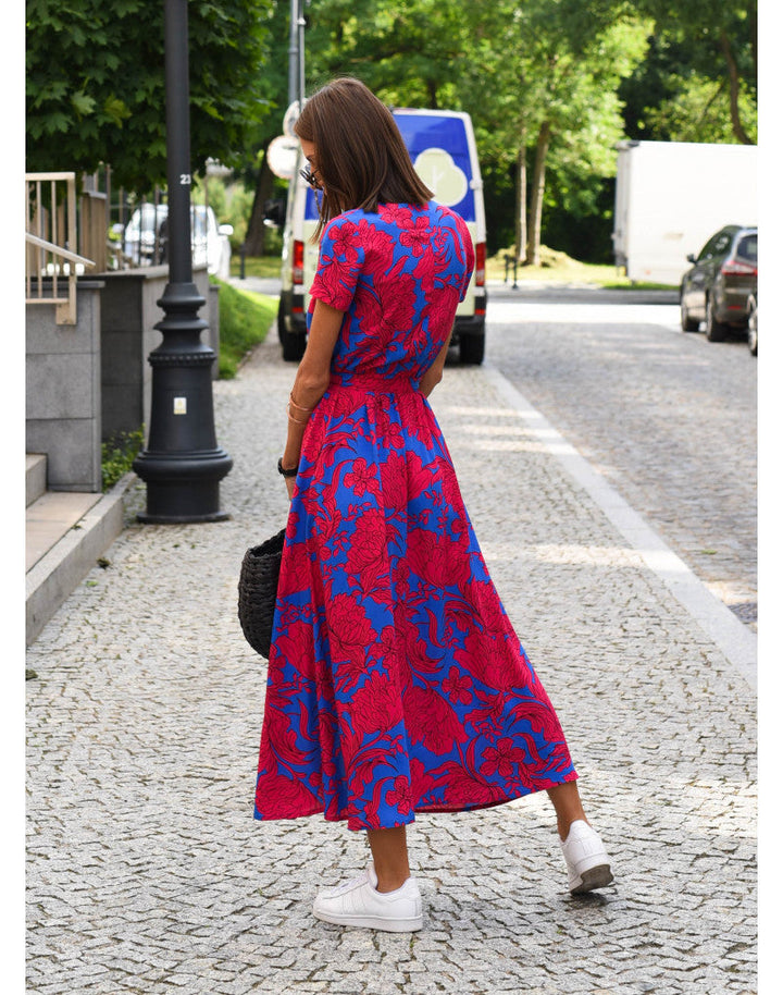Dolores | Floral Midi Wrap Dress with V Neck and Flutter Sleeves