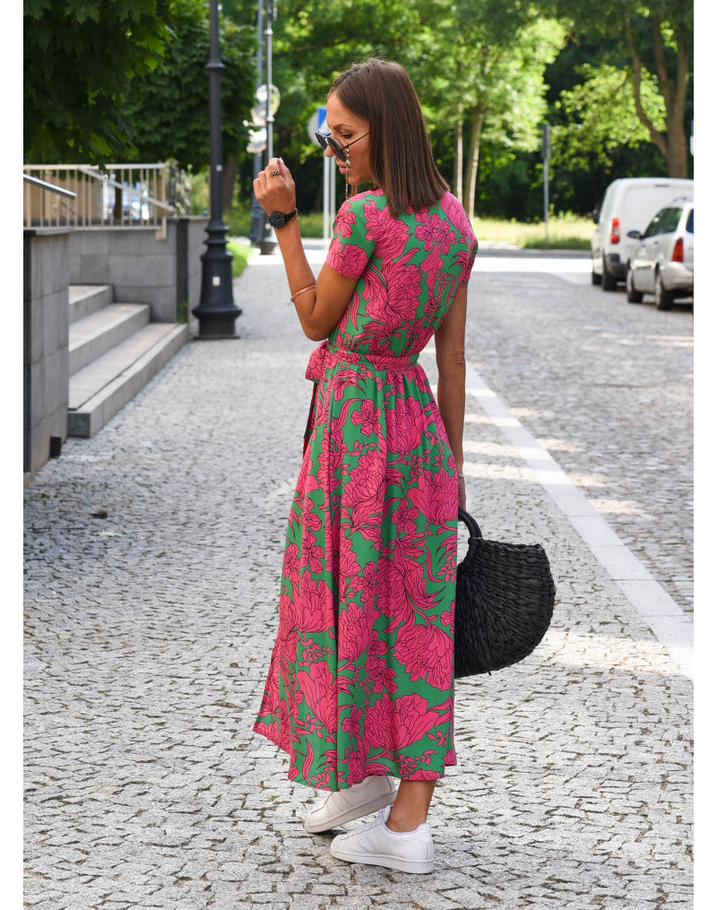 Dolores | Floral Midi Wrap Dress with V Neck and Flutter Sleeves
