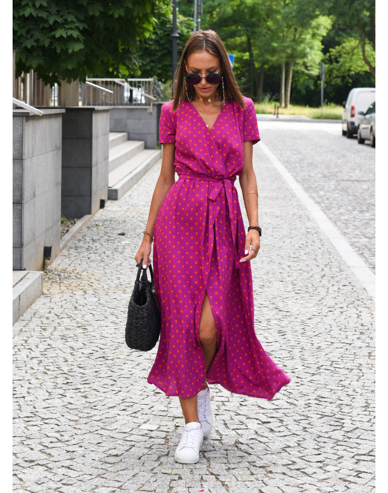 Dolores | Floral Midi Wrap Dress with V Neck and Flutter Sleeves