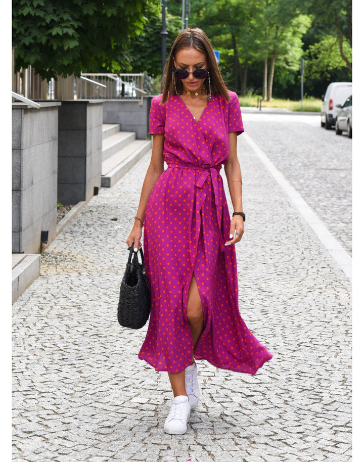 Dolores | Floral Midi Wrap Dress with V Neck and Flutter Sleeves