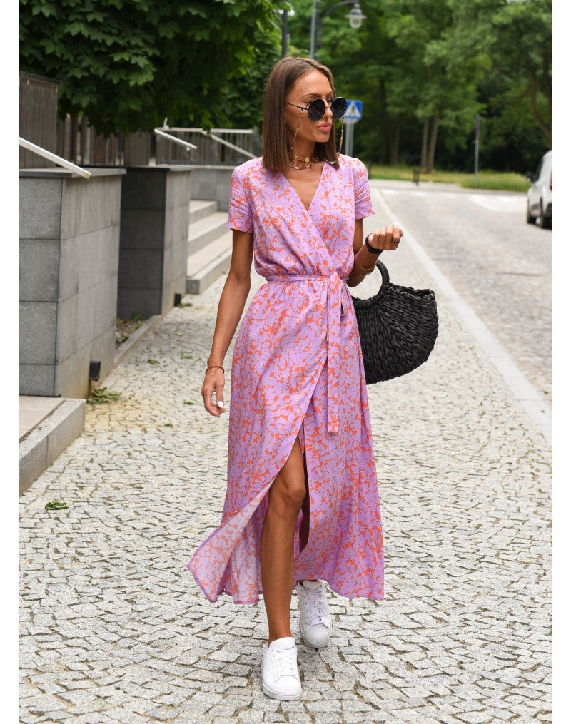 Dolores | Floral Midi Wrap Dress with V Neck and Flutter Sleeves